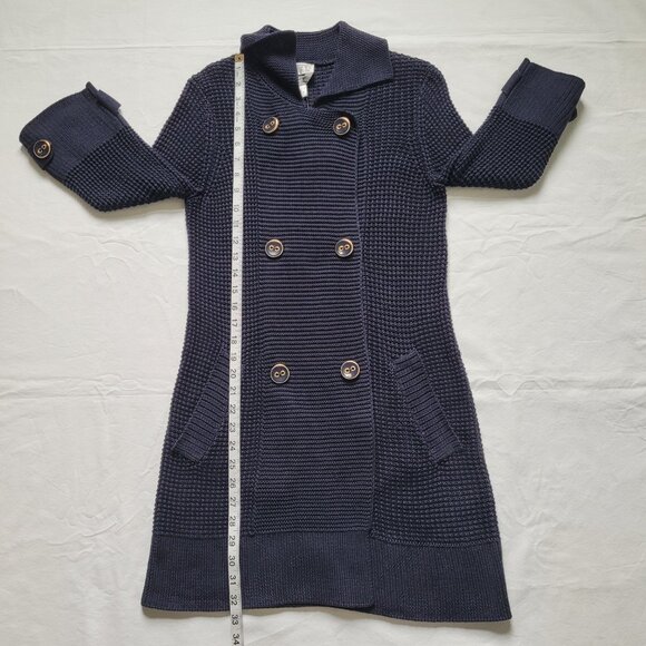 Talbots Navy Double Breasted Knit Coat Sweater Italian Yarn Pima Cotton Sz S - Picture 3 of 13